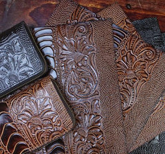 Handmade Leather Floral Mens Cool Zipper Phone Travel Long Wallet Card Holder Card Slim Clutch Wallets for Men - imessengerbags