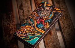 Handmade Leather Men Tooled Monkey King Cool Leather Wallet Long Phone Clutch Wallets for Men - imessengerbags