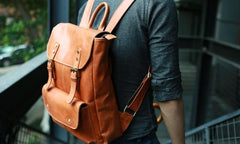 Cool Brown Mens Leather Backpack Travel Backpack School Backpacks for men - imessengerbags
