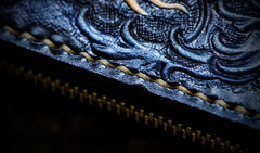 Handmade Leather Men Tooled Carp Cool Leather Wallet Long Phone Wallets for Men - imessengerbags