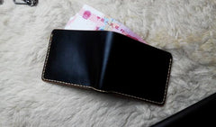 Black Leather Mens Bifold Small Wallet Leather Small Wallets for Men - imessengerbags