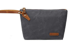 Cool Canvas Leather Mens Wristlet Bag Vintage Clutch Zipper Bag for Men