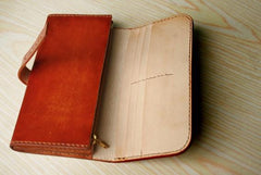 Handmade Leather Mens Long Wallet Vintage Cool Long Wallet for Men