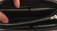 Genuine Leather Mens Cool Long Leather Wallet Zipper Clutch Wristlet Wallet for Men - imessengerbags