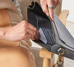Cool Leather Large Mens Wristlet Bag Vintage Clutch Zipper Bag for Men