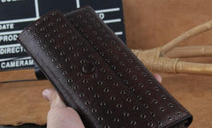 Genuine Leather Mens Cool Long Leather Wallet Zipper Clutch Wristlet Wallet for Men - imessengerbags