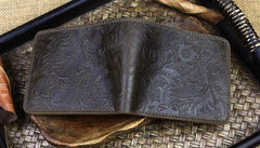Handmade Leather Floral Mens Cool Slim Leather Wallet Men billfold Wallets Bifold for Men - imessengerbags