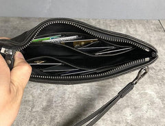 Genuine Leather Mens Clutch Cool Slim Wallet Zipper Clutch Wristlet Wallet for Men - imessengerbags