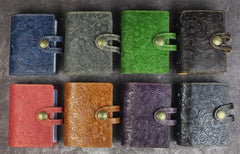 Handmade Leather Floral Mens Cool Short Wallet Card Holder Small Card Slim Wallets for Men