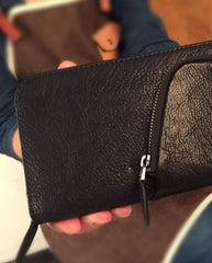 Genuine Leather Mens Cool Long Leather Phone Wallet Zipper Clutch Wristlet Wallet for Men - imessengerbags