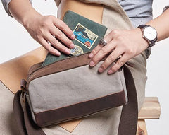 Mens Canvas Leather Gray Cool Messenger Bag Side Bag for Men - imessengerbags