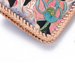 Handmade Leather Mens Clutch Wallet Cool Carp Tooled Wallet Long Zipper Wallets for Men - imessengerbags