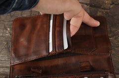 Handmade Leather Mens Cool Long Leather Wallet Bifold Clutch Wallet for Men - imessengerbags