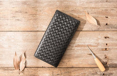 Cool Black Braided Leather Mens Long Wallet Long Wallet for Men - imessengerbags