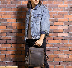 Cool Coffee Vintage Leather Mens Messenger Bags Shoulder Bag for Men