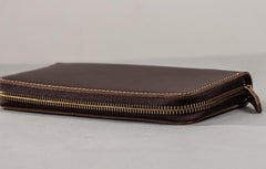 Coffee Leather Mens Zipper Travel Wallet Passport Wallet Clutch Wallets for Men - imessengerbags