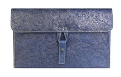 Handmade Leather Floral Tooled Mens Clutch Cool Slim Wallet Zipper Clutch Wristlet Wallet for Men
