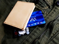 Brown Leather Mens Slim Front Pocket Bifold Small Wallets Card Wallet for Men - imessengerbags