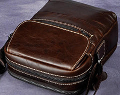 Cool Small Coffee Leather Mens Side Bag Messenger Bag Shoulder Bag for Men - imessengerbags