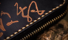 Handmade Leather Mens Chain Chinese Handwriting Biker Wallet Cool Leather Wallet Long Phone Wallets for Men - imessengerbags