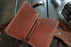Handmade Leather Biker Wallet Mens Cool Short Chain Wallet Trucker Wallet with Chain