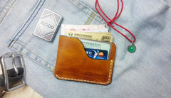 Brown Leather Mens Slim Front Pocket Wallets Leather Cards Wallet for Men - imessengerbags
