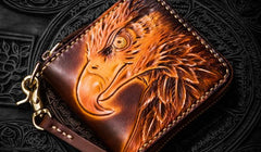 Handmade Leather Tooled Eagle Mens billfold Wallet Cool Leather Wallet Slim Wallet for Men - imessengerbags