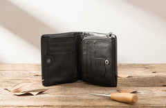 Black Leather Mens Small Wallets Trifold Vintage billfold Wallet for Men - imessengerbags