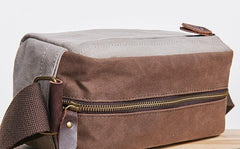 Mens Canvas Leather Gray Cool Messenger Bag Side Bag for Men - imessengerbags