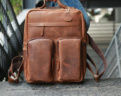 Cool Brown Mens Leather Backpack Travel Backpacks Laptop Backpack for men