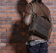 Vintage Coffee Leather Mens Briefcases Work Bag Laptop Bag Business Bag for Men - imessengerbags