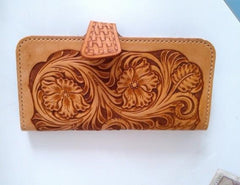 Handmade Leather Tooled Floral Mens Long Wallet Cool Long Wallet for Men - imessengerbags