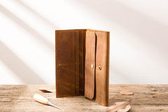 Vintage Slim long Wallet Leather Mens Tan Wallet Long Wallet for Men - imessengerbags