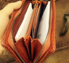 Genuine Leather Mens Cool Long Leather Wallet Zipper Clutch Wristlet Wallet for Men - imessengerbags