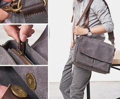 Mens Canvas Gray Cool Side Bag Messenger Bag Canvas Shoulder Bag for Men