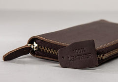 Coffee Leather Mens Zipper Travel Wallet Passport Wallet Clutch Wallets for Men - imessengerbags