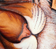 Handmade Leather Mens Clutch Wallet Cool Floral Tiger Tooled Wallet Long Zipper Wallets for Men - imessengerbags