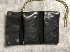 Handmade Leather Biker Wallet Trifold Folding Mens Cool Chain Wallet Trucker Wallet with Chain - imessengerbags