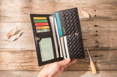 Cool Black Braided Leather Mens Long Wallet Long Wallet for Men - imessengerbags