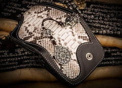 Handmade Leather Biker Wallet Mens Cool Short Chain Wallet Trucker Wallet with Chain