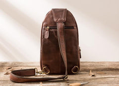 Coffee Leather Mens Sling Bag Sling Shoulder Bags Sling Backpacks for men - imessengerbags