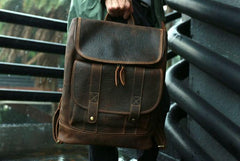 Cool Leather Coffee Mens Backpack Travel Backpacks Laptop Backpack for men