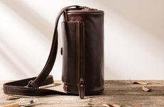 Cool Leather Mens Barrel Shoulder Bag Coffee Messenger Bags for Men - imessengerbags