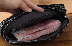 Handmade Genuine Leather Mens Cool Long Leather Wallet Zipper Clutch Wristlet Wallet for Men - imessengerbags