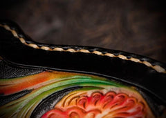 Handmade Leather Black Mens Tooled Skull Chain Biker Wallet Cool Leather Wallet Long Clutch Wallets for Men - imessengerbags