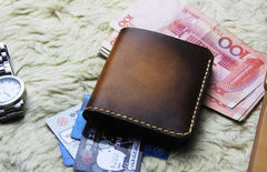 Vintage Leather Brown Mens Slim Small Wallet Leather Bifold Wallets for Men - imessengerbags