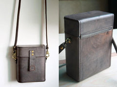 Handmade Brown Leather Mens Small Box Bag Shoulder Bag Messenger Bags for Men