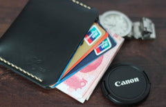 Black Leather Mens Slim Front Pocket Wallet Leather Small Wallets  for Men - imessengerbags