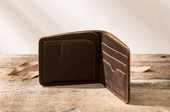 Coffee Cool Leather Mens Small Wallet Bifold Vintage Slim billfold Wallet for Men - imessengerbags