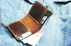 Vintage Coffee Leather Mens Slim Small Wallet Leather Bifold Wallets for Men - imessengerbags